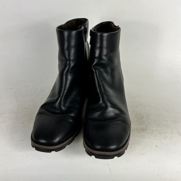 Korks Chandler Women's 7 Black Leather Side Zipper Block Round Toe Bootie Boots - Picture 4 of 9